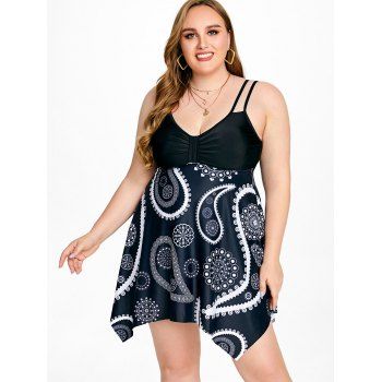 

Plus Size & Curve Paisley Print Handkerchief Swim Dress, Black