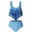 Maillot de Bain Bikini à Imprimé Etoile à Double Bretelle à Ourlet Plissé - Bleu S