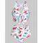 Maillot de Bain Tankini Croisé Dinosaure à Coupe Haute de Grande Taille - Blanc 5X