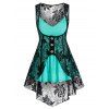 Plus Size Plain Color V Neck Skirted Cami Top and Floral Lace Slit Button Tank Top Set - LIGHT GREEN 3X