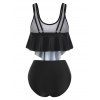 Gothic Swimsuit Flounce Butterfly Print Ruched Beach Bathing Suit Tummy Control Tankini Swimwear - BLACK XXXL