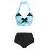 Vacation Bikini Swimwear Shell Print Halter Swimsuit Mix And Match High Rise Beach Bathing Suit - BLACK L