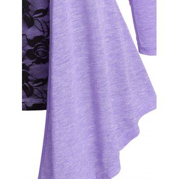 Plus Size T Shirt Rose Lace Panel Colorblock Draped Faux Twinset Tee