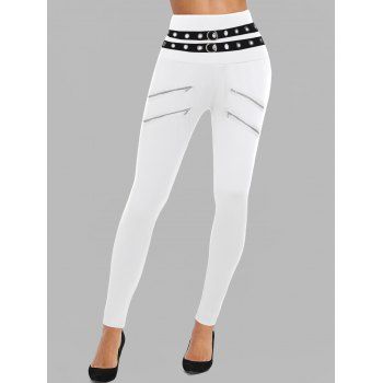 

Zipper Grommet High Rise Skinny Pants, White