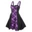 Plus Size & Curve Dress Plaid Insert Dress O Ring Half Zip Lace Up A Line Midi Dress - PURPLE 5X