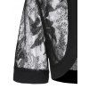 T-shirt d'Eté Kimono Court Floral en Dentelle Transparente à Manches 1 / 2 - Noir XXL