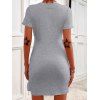 Summer Casual Heather Dress Self Belted Ruched Roll Up Mini T shirt Dress - LIGHT GRAY XL