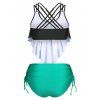 Summer Gothic Swimsuit Tummy Control Rose Wing Print Crisscross Cinched Ruched Tankini Swimwear - BLACK XXL