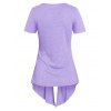 T-shirt Drapé Bicolore Panneau en Dentelle de Grande Taille - Violet clair 4X
