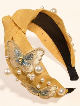 Vintage Artificial Pearl Butterfly Pattern Cross Headband