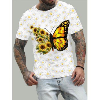 

Vacation Sunflower Butterfly Allover Floral Print T shirt, Multicolor