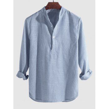 

Striped Print Long Sleeve Half Button Shirt, Sky blue
