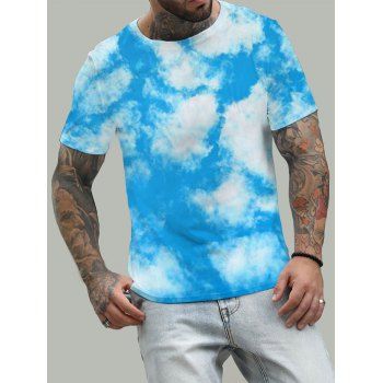 Summer Vacation Tie Dye T Shirt Short Sleeves Bright Color Sky Cloud Print Tee