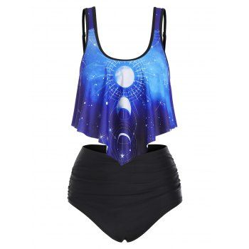 

Gothic Tankini Swimsuit Galaxy Bathing Suit Lunar Eclipse Print Summer Beach Tummy Control Swimwear, Blue