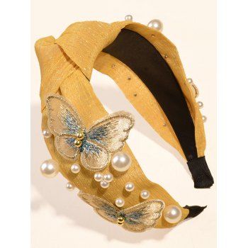 

Vintage Artificial Pearl Butterfly Pattern Cross Headband, Yellow