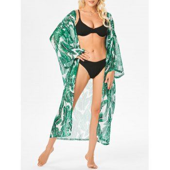 

Tropical Leaf Print Vacation Swimming Cover Up, Green