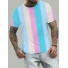 Pastel Colorful Stripe Print T-shirt Short Sleeve Casual Summer Tee - multicolor 3XL