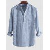 Chemise Rayée Imprimée Demi-Boutonnée à Manches Longues - Bleu Ciel 3XL