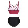 Punk Butterfly Floral Tankini Swimsuit Lattice High Waisted Swimwear Set - DEEP RED XL