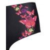 Punk Butterfly Floral Tankini Swimsuit Lattice High Waisted Swimwear Set - DEEP RED XXXL