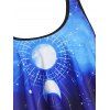 Gothic Swimsuit Galaxy Lunar Eclipse Print Tummy Control Tankini Swimwear - BLUE L
