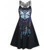 Gothic A Line Mini Dress Feather Butterfly Print Crochet Sleeveless Dual Strap Summer Dress - BLACK XXL
