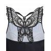 Gothic A Line Mini Dress Feather Butterfly Print Crochet Sleeveless Dual Strap Summer Dress - BLACK XXXL