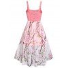 Peach Blossom Print Mesh Overlay High Low Dress Mock Button Space Dye Knot Cut Out Midi Dress - LIGHT PINK XXL