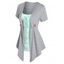 Lace Up Asymmetrical Hem Short Sleeves Mock Buttons Faux Two Piece Top - multicolor M
