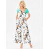 Vacation Tropical Flower Leaf Wide Leg Jumpsuit Square Neck High Waist Mock Button Summer Outfit - multicolor L