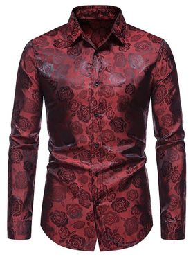 Vintage Rose Flower Shirt Long Sleeve Button Up Slim Fit Casual Shirt