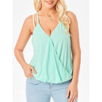 

Summer Plain Color Spaghetti Strap Tank Top Surplice V Neck Cami Top, Green