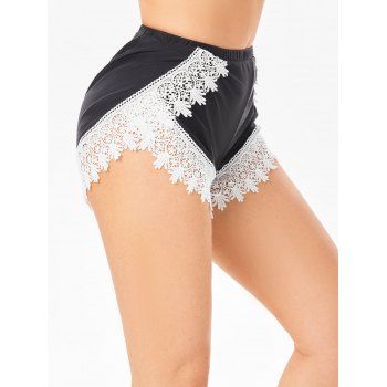 

Tummy Control Swim Boyshorts Guipure Lace Hollow Out High Waist Swimming Bottoms, Black