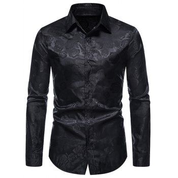 

Vintage Rose Flower Shirt Long Sleeve Button Up Slim Fit Casual Shirt, Black