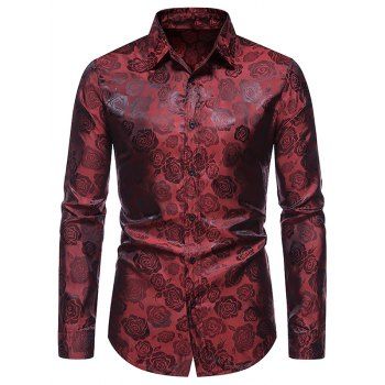 Vintage Rose Flower Shirt Long Sleeve Button Up Slim Fit Casual Shirt dresslily imagine noua 2022