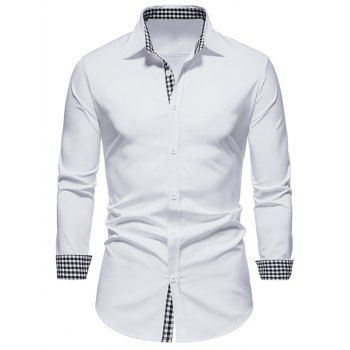 

Plaid Casual Business Shirt Button Up Long Sleeve Slim Fit Shirt, White
