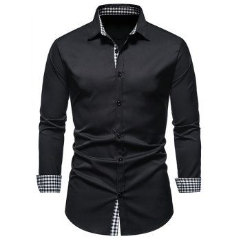 

Plaid Casual Business Shirt Button Up Long Sleeve Slim Fit Shirt, Black