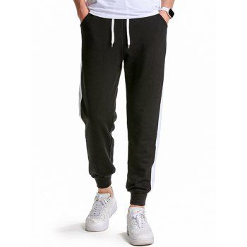 

Contrast Colorblock Sweatpants Elastic Waist Drawstring Sport Jogger Pants, Black