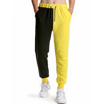 

Two Tone Sweatpants Contrast Drawstring Elastic Waist Sport Jogger Pants, Yellow