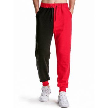 

Two Tone Sweatpants Contrast Drawstring Elastic Waist Sport Jogger Pants, Red