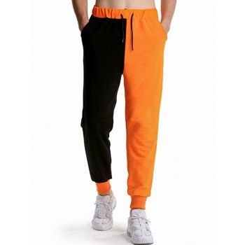 

Two Tone Sweatpants Contrast Drawstring Elastic Waist Sport Jogger Pants, Orange