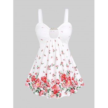 

Plus Size & Curve Cutout Floral Print Tank Top, White