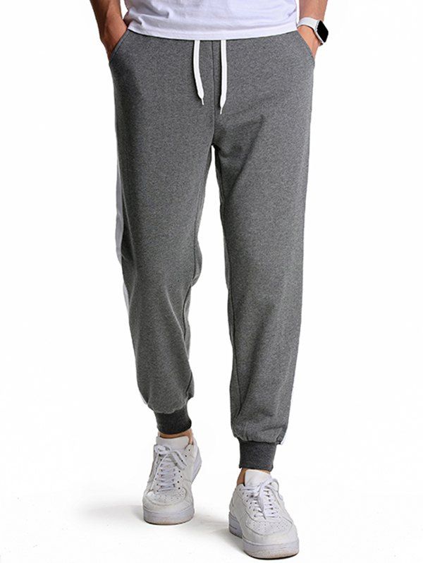 Pantalon de Jogging de Sport Contrasté en Blocs de Couleurs à Taille Elastique à Cordon - Gris Foncé XL