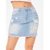 Ripped Frayed Denim Skirt Distressed Bodycon Light Wash Fitted Jean Skirt - BLUE XL