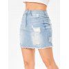 Ripped Frayed Denim Skirt Distressed Bodycon Light Wash Fitted Jean Skirt - BLUE XL