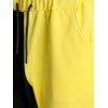 Pantalon de Jogging de Sport Bicolore Contrasté Taille Elastique à Cordon - Jaune XXL