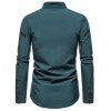 Pleated Casual Shirt Plain Color Long Sleeve Stand Collar Button-up Shirt - DARK GREEN L