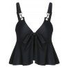 Plain Color Swimsuit Top Ruffle Bowknot Adjustable Strap V Neck Tankini Swimwear Top - BLACK M