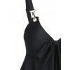 Top de Maillot de Bain Tankini à Bretelle Ajustable en Couleur Unie avec Nœud Papillon à Volants - Noir M