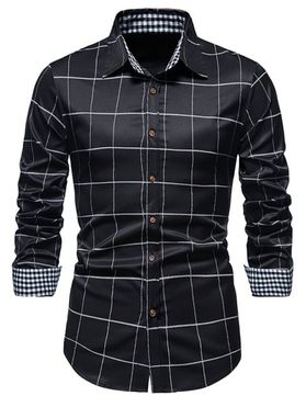 Casual Plaid Print Shirt Turn Down Collar Long Sleeve Button-up Shirt